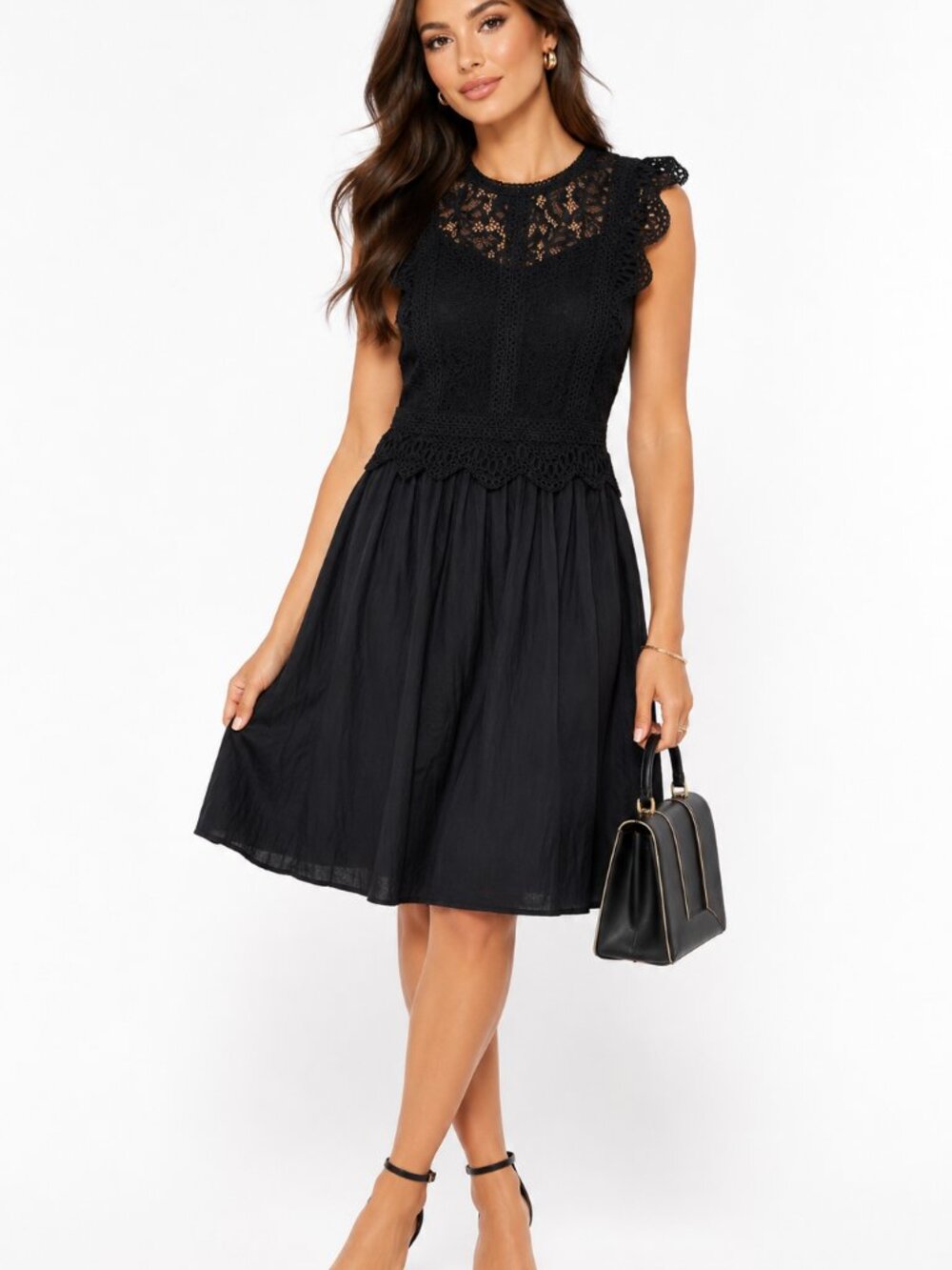 LOFT Black Lace Bodice Sleeveless Fit and Flare Dress NWT Size 6